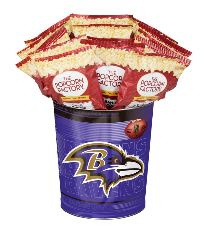 Baltimore Ravens Popcorn Tin with 15 Bags of Popcorn